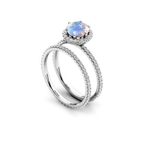 925 Sterling Silver Attractive Natural Rainbow Moonstone Anniversary Ring