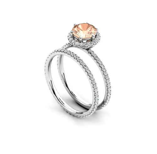 925 Sterling Silver Lab Created Morganite Eternity Wedding Band Ring