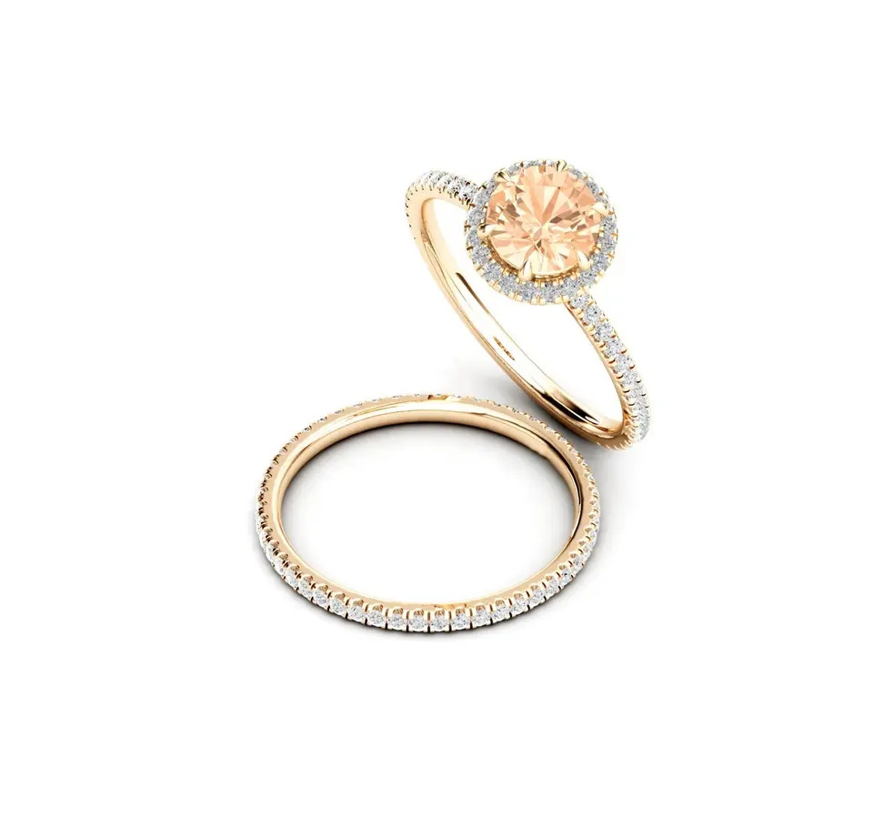 925 Sterling Silver Lab Created Morganite Eternity Wedding Band Ring