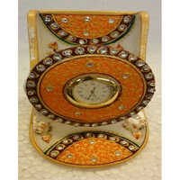 Marble Mobile Stand - 7 Inch Height, 4 Inch Width, Multicolor Finish | Polished Design For Mobile Holding With Round Clock Dial