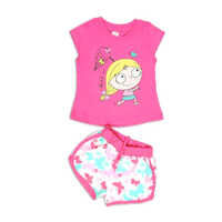 Kids Pink Printed T Shirt And Shorts