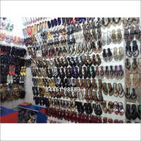 Footwear Display Stand - Glass And Metal, Glossy White Finish, Unique Design With Adjustable Shelving