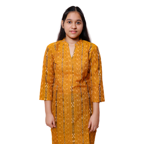 GUENDICHA HAAT Sambalpuri Certified Handloom Women's Cotton Kurta(Yellow)