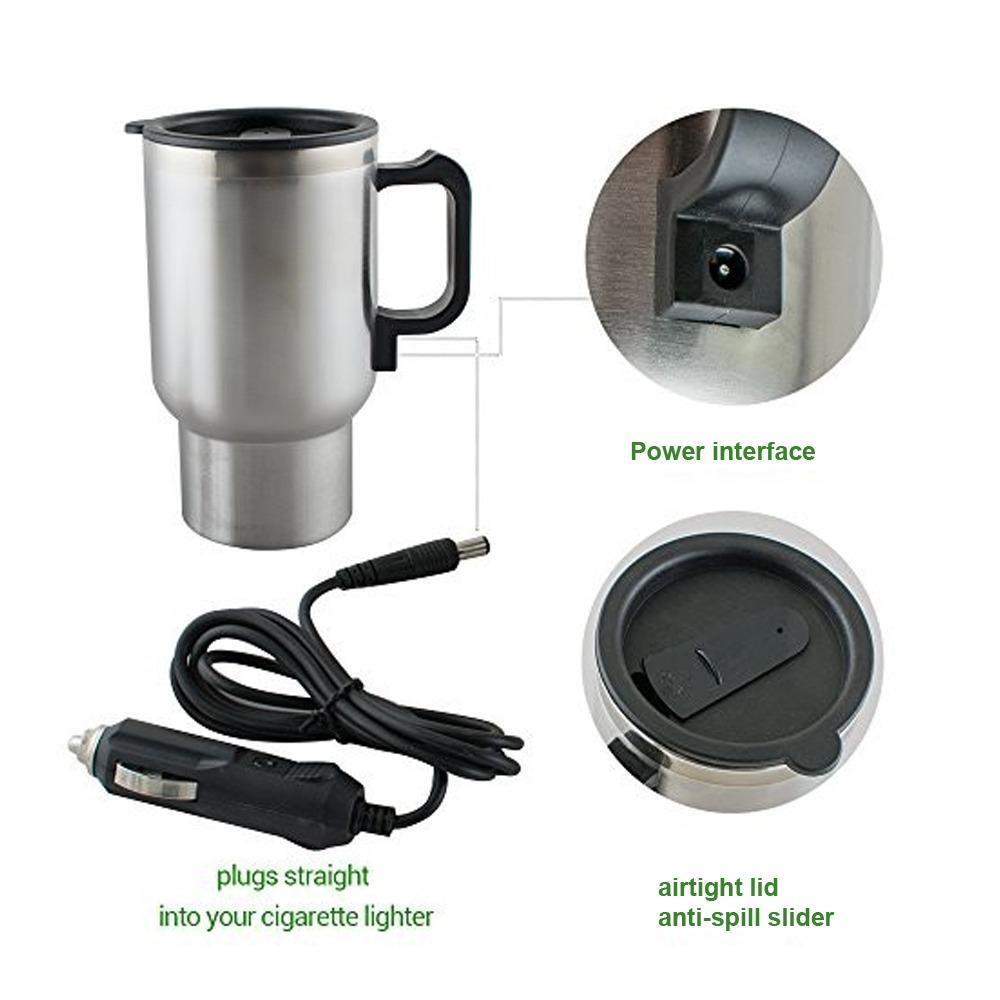 12V Car Charging Electric Kettle Mug (Silver) (0551)