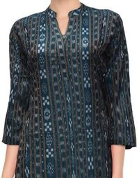 GUENDICHA HAAT Sambalpuri Certified Handloom Women's Cotton Kurta(DGreen)