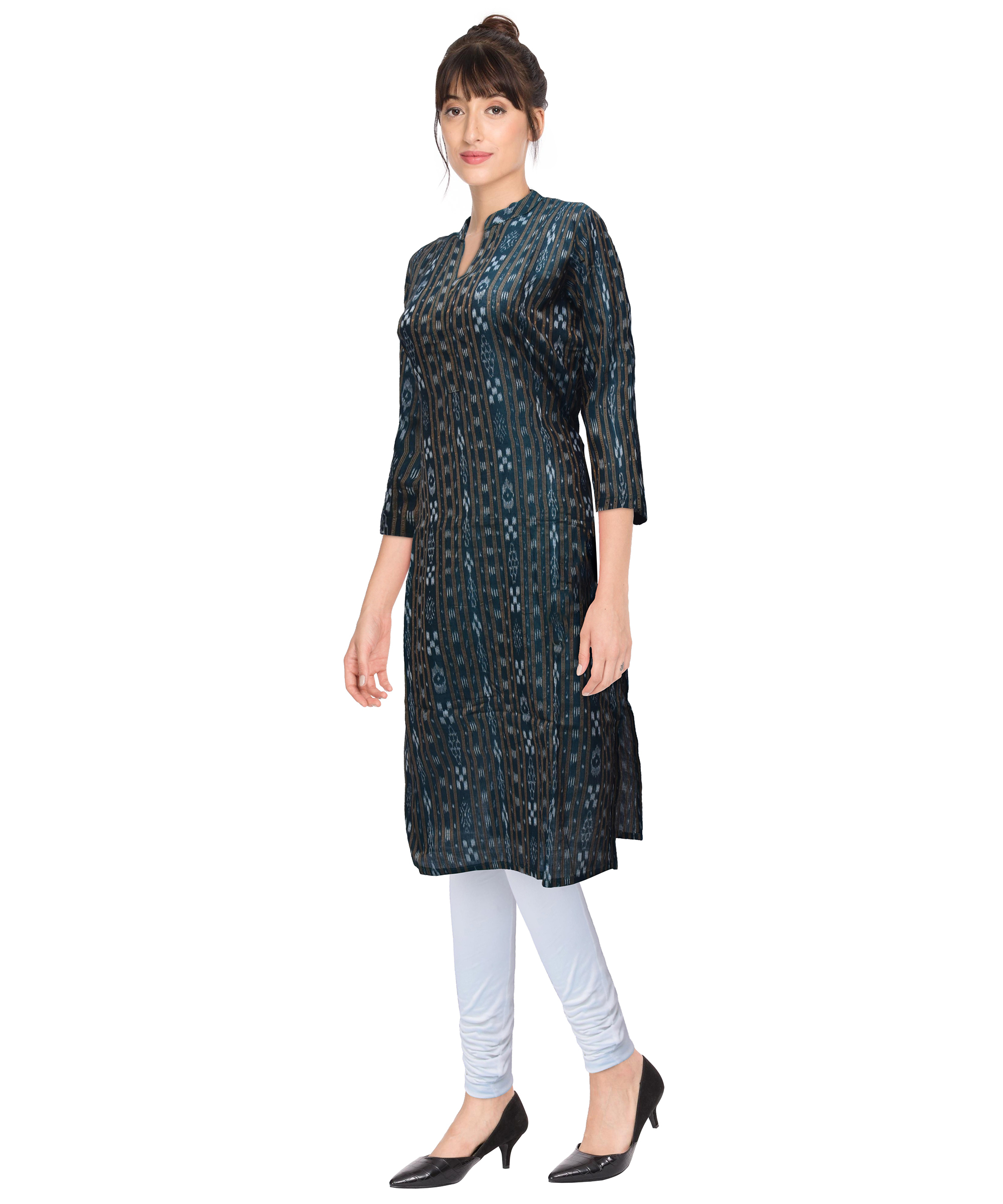 GUENDICHA HAAT Sambalpuri Certified Handloom Women's Cotton Kurta(DGreen)