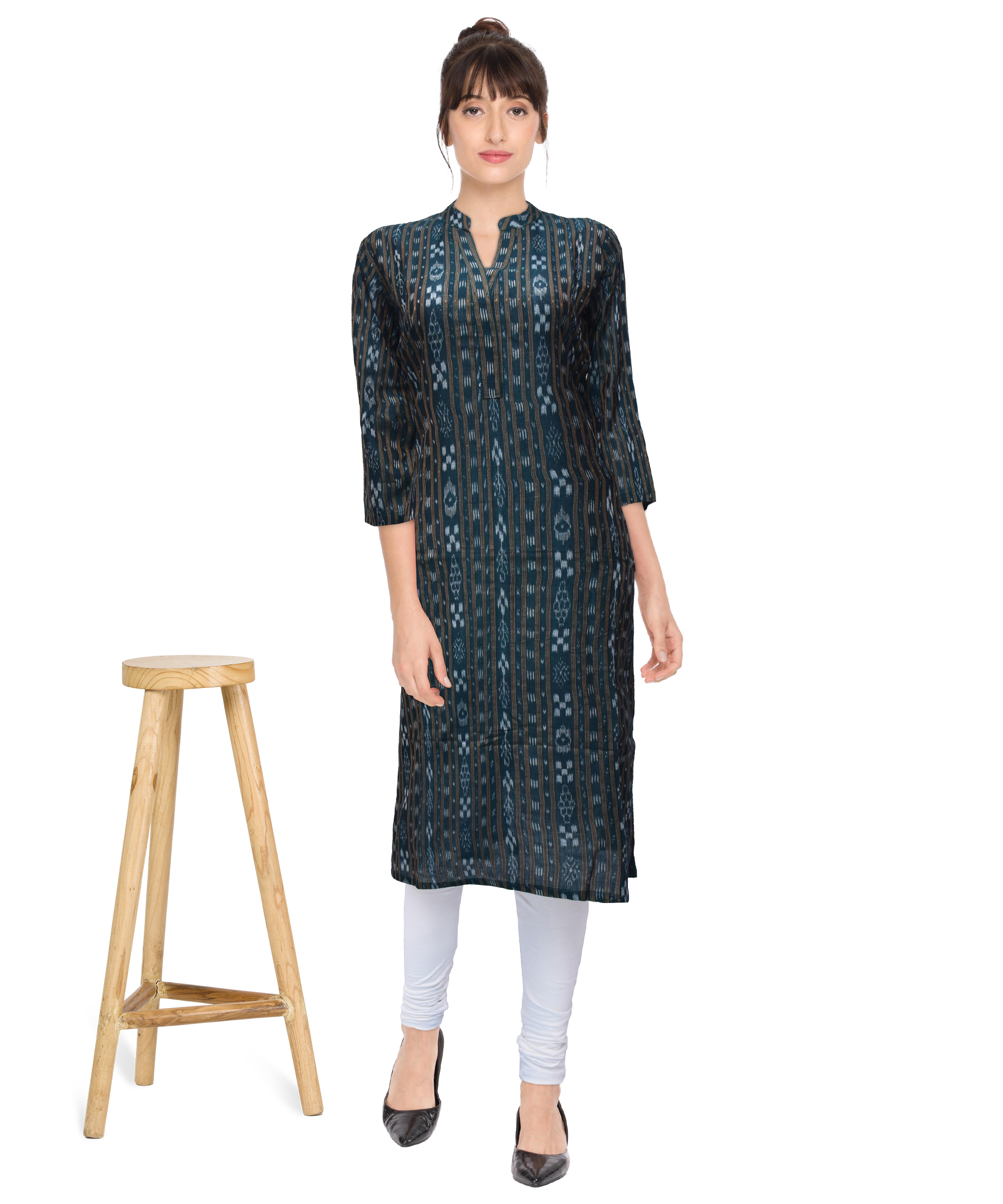 GUENDICHA HAAT Sambalpuri Certified Handloom Women's Cotton Kurta(DGreen)
