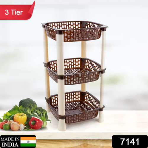 Multi Purpose 3tier Square Shape Kitchen Storage Basket Rack for Kitchen Bedroom Bathroom Home Pantry Washing Utility Area