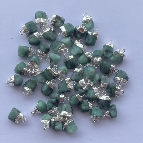 925 Sterling Silver Natural Precious Emerald Raw Stone Connector Pendant