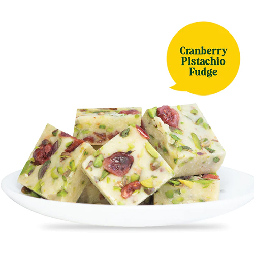 Cranberry Pistachio Fudge - Solid, Sweet Flavor, Eggless | Creamy Texture with Tart Cranberries, Chocolate Chips, and Crunchy Pistachios