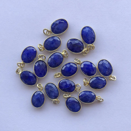 925 Sterling Silver Natural Blue Sapphire Dyed Stone Bezel Gold Plated Necklace Pendant