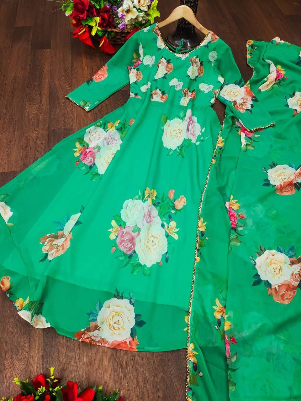 Featuring Solid georgette Anarkali Dress