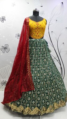 Blooming Georgatte With Embriodery Siquance work  Lehenga Choli