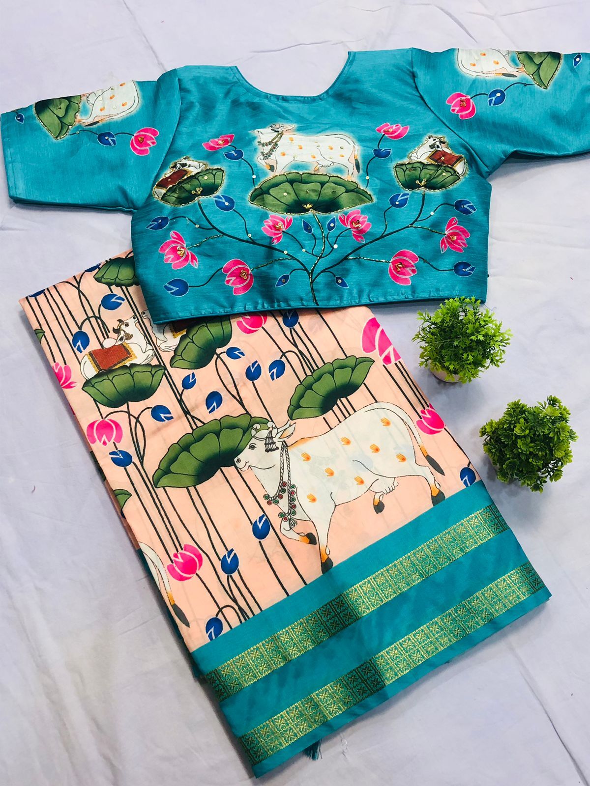 Pichwai Gadwal Pattu Kalmkari Digital Print Designer Saree