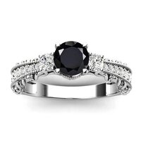925 Sterling Silver Natural Black Onyx Bridal Anniversary Ring