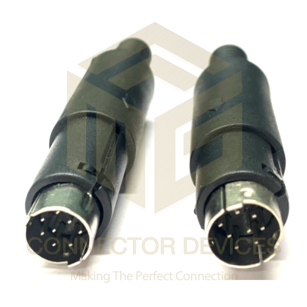 8 Pin Mini Din Male Connector - Metal, 8-pin, Black Color | Industrial Application, Male Connector Design