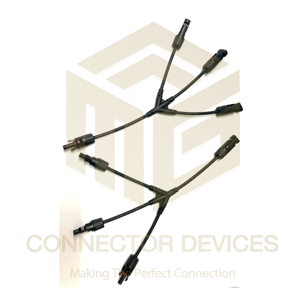 Mc4 Y Solar Connectors 3 In 1 - Ul94-v0 Pvc, Black Color, 30 Amp Current Rating, 1000vdc, Copper Tin Plated, Male Female Connection | Tuv Certified