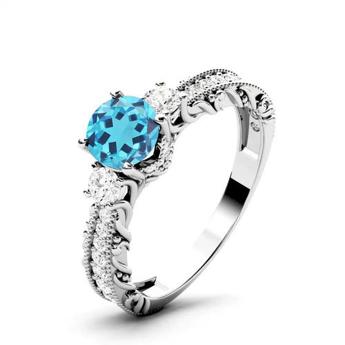 925 Sterling Silver Attractive Natural Sky Blue Topaz Anniversary Ring