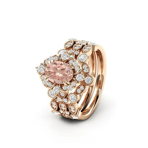 925 Sterling Silver Beautiful Vintage Morganite Engagement Ring