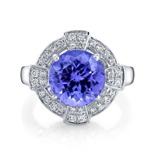 925 Sterling Silver Attractive Lab Round Shaped Tanzanite Wedding Anniversary Ring