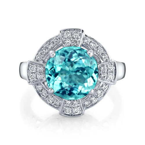 925 Sterling Silver Unique Lab Created Round Paraiba Tourmaline Ring