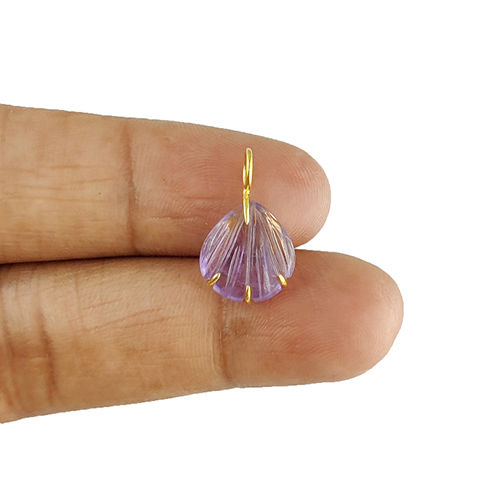 Amethyst Gemstone Sea Shell Carved Gold Vermeil Prong set Pendant