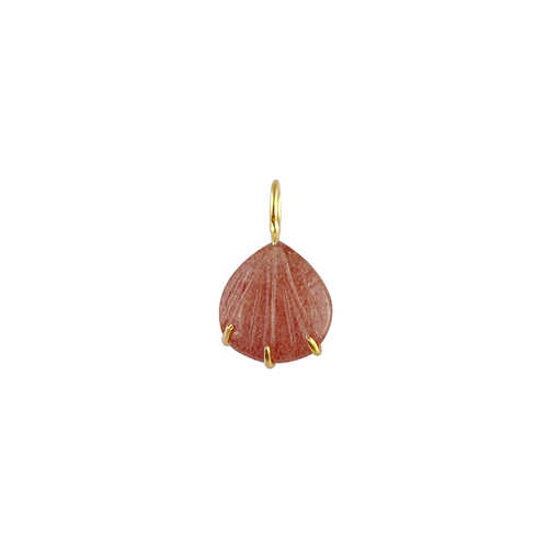 Strawberry Quartz Gemstone Sea Shell Carved Gold Vermeil Prong set Pendant