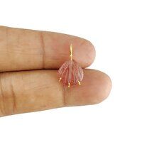 Strawberry Quartz Gemstone Sea Shell Carved Gold Vermeil Prong set Pendant