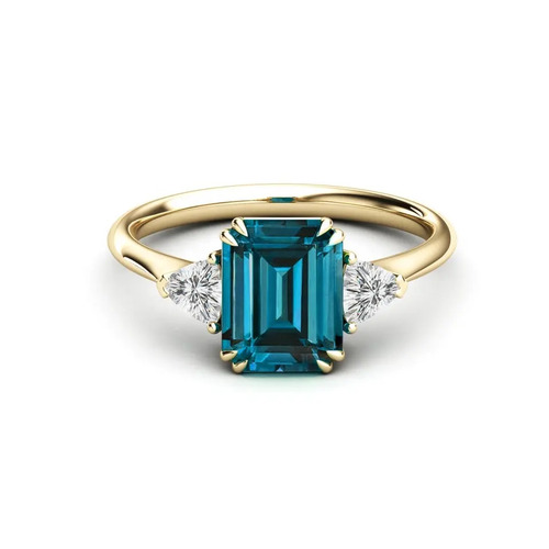 925 Sterling Silver Attractive Emerald Cut Blue Topaz Engagement Ring