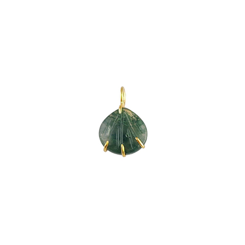 Moss Agate Gemstone Sea Shell Carved Gold Vermeil Prong set Pendant