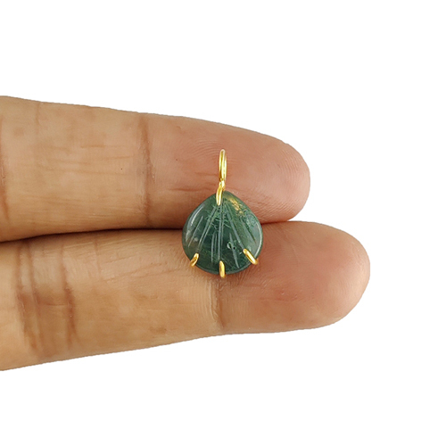 Moss Agate Gemstone Sea Shell Carved Gold Vermeil Prong set Pendant