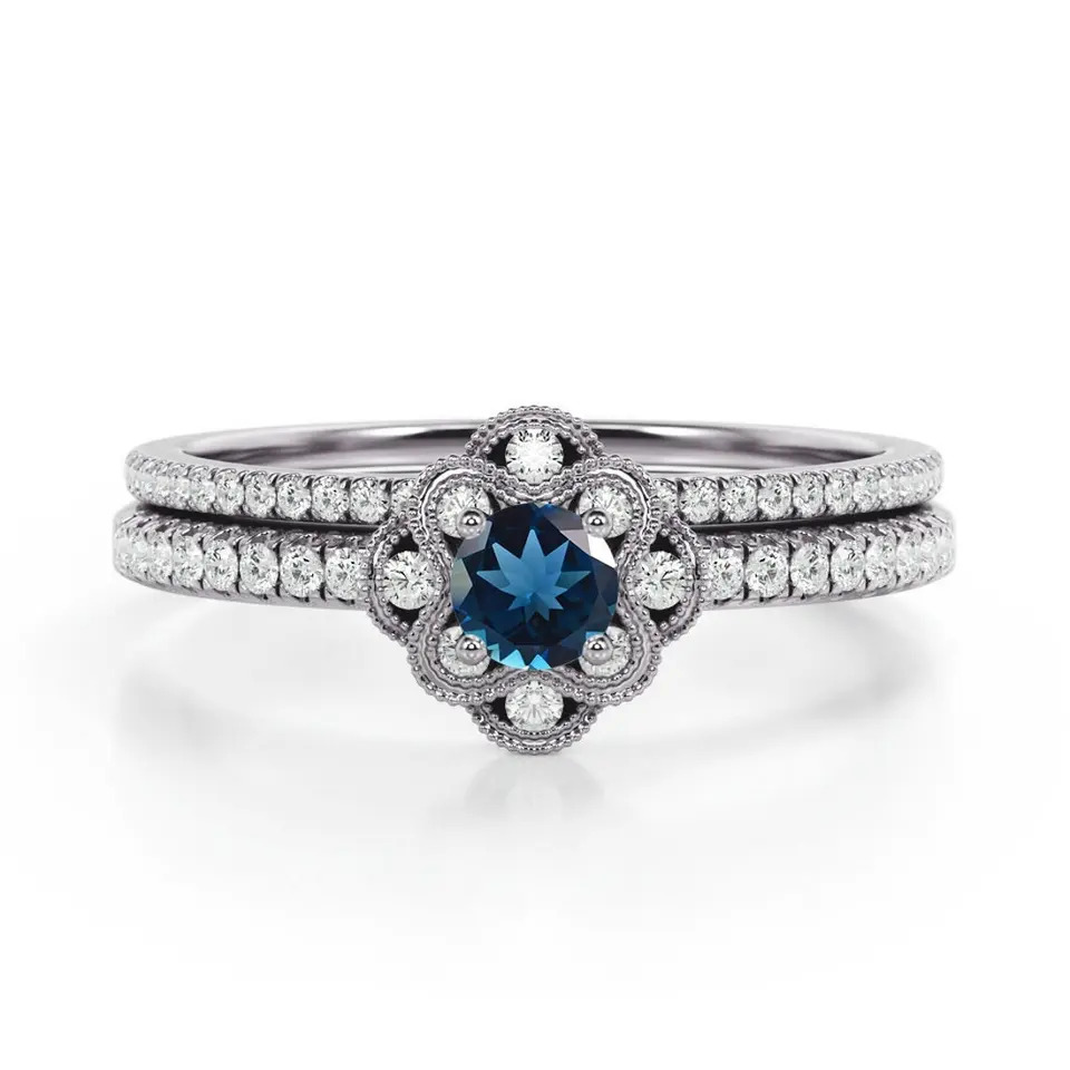 925 Sterling Silver Beautiful Natural London Blue Topaz Wedding Ring
