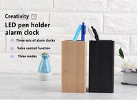 Wooden Style Pen Holder with Digit Alarm Clock and Temperature Measurement