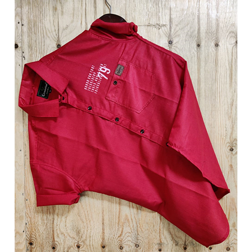 79 Screening Denim Shirt Red - Denim Material, Customized Size, Red Color | Breathable, Quick Dry, Cool Pass, No Fade, Full Sleeves, Printed Pattern