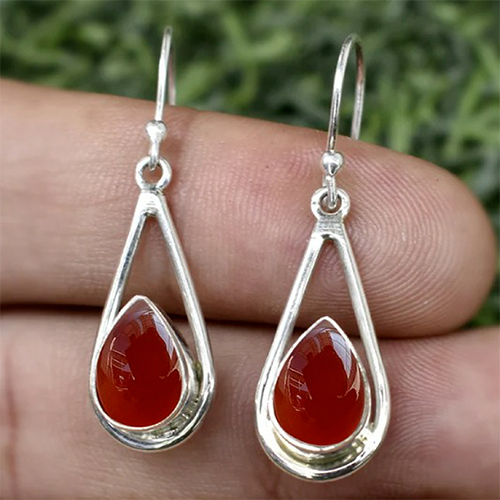 Sterling silver 92.5 % Red Cabochon Gems Earrings