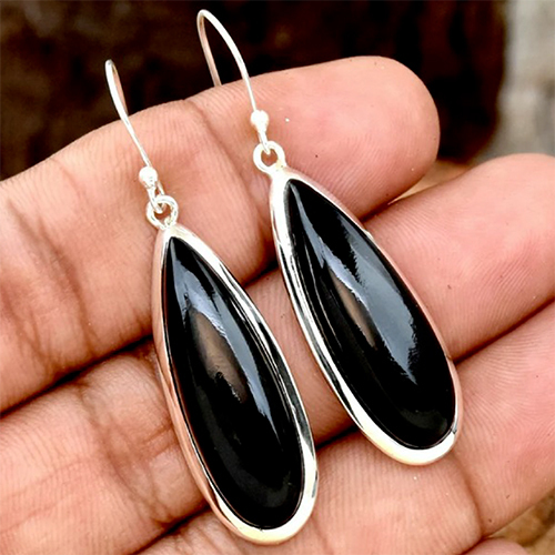 Sterling silver 92.5 % Black Onyx Cabochons Earrings