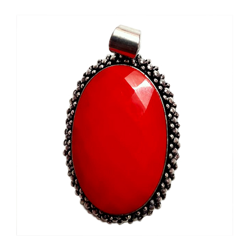 Sterling silver 92.5 % Synthetic Red Coral Cabochon Pendant