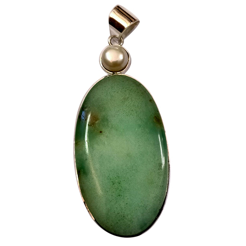 Sterling silver 92.5 % Green  Aventurian Cabochon Pendant