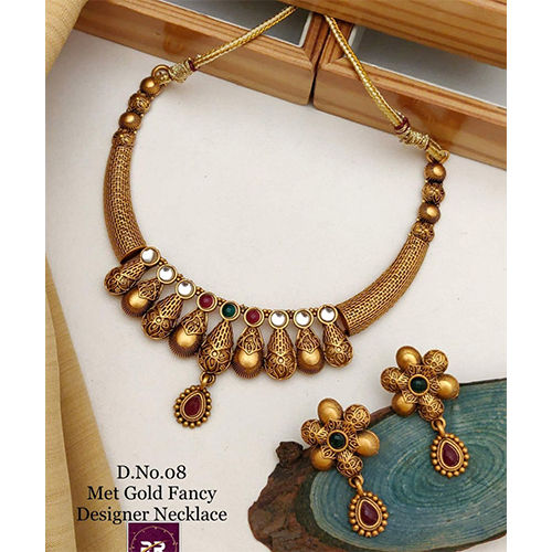 08 Artificial Met Gold Fancy Designer Necklace