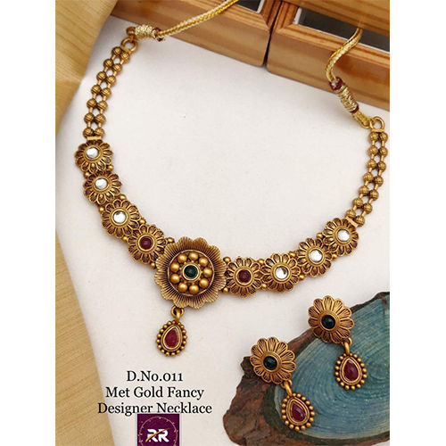 011 Artificial Met Gold Fancy Designer Necklace