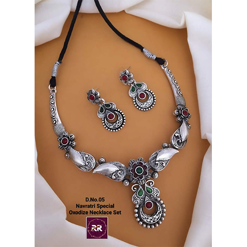 Silver 05 Navratri Special Oxodize Necklace Set