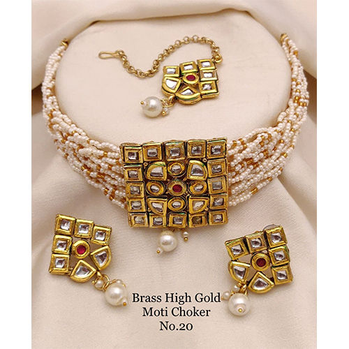 Brass High Artificial Gold Moti Chokar Jewelry