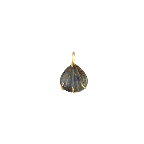 Labradorite Gemstone Sea Shell Carved Gold Vermeil Prong set Pendant