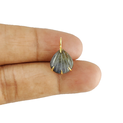 Labradorite Gemstone Sea Shell Carved Gold Vermeil Prong set Pendant