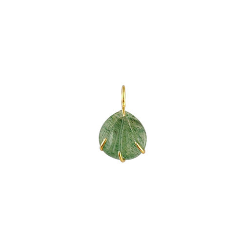 Green Strawberry Quartz Gemstone Sea Shell Carved Gold Vermeil Prong set Pendant