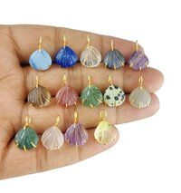 Green Strawberry Quartz Gemstone Sea Shell Carved Gold Vermeil Prong set Pendant