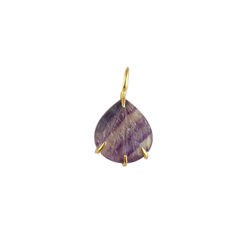 Fluorite Gemstone Sea Shell Carved Gold Vermeil Prong set Pendant