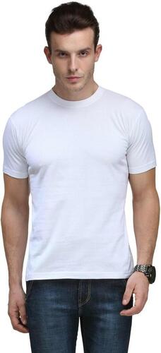Men's Polyester T-Shirt - Regular Fit, O-Neck Collar, Lightweight White Fabric, Short Sleeves