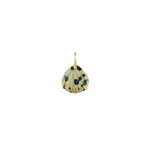 Dalmatian Jasper Gemstone Sea Shell Carved Gold Vermeil Prong set Pendant