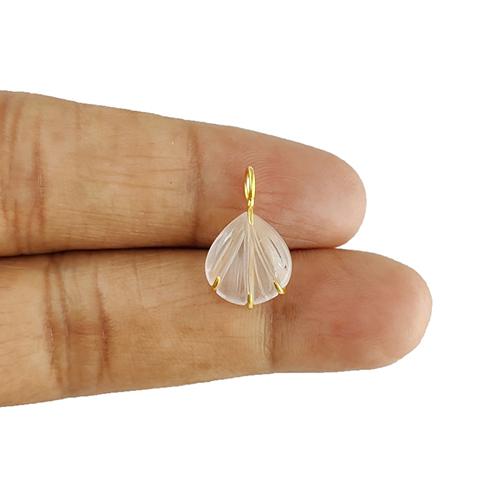 Rose Quartz Gemstone Sea Shell Carved Gold Vermeil Prong set Pendant